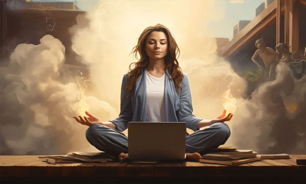 Gambar yang menggambarkan praktik mindfulness dalam kehidupan sehari-hari